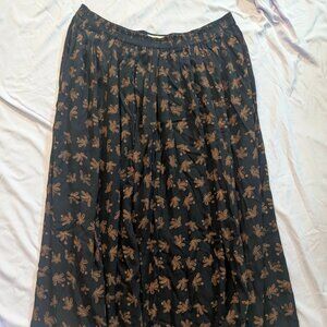 We Be Bop brand vintage style bohemian lined maxi skirt, blk/brn floral, 2X
